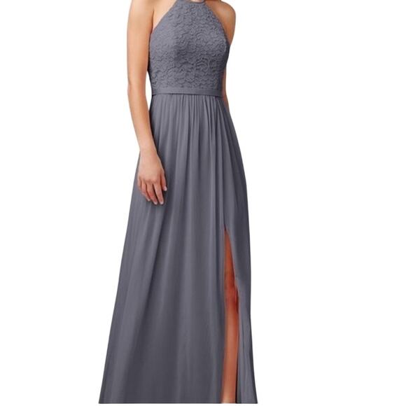 David's Bridal open back halter neck maxi dress Gray size 10 - Picture 1 of 5